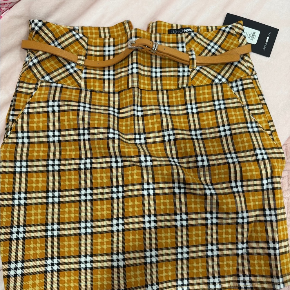 Fashion Nova Mustard Plaid Pencil Skirt
